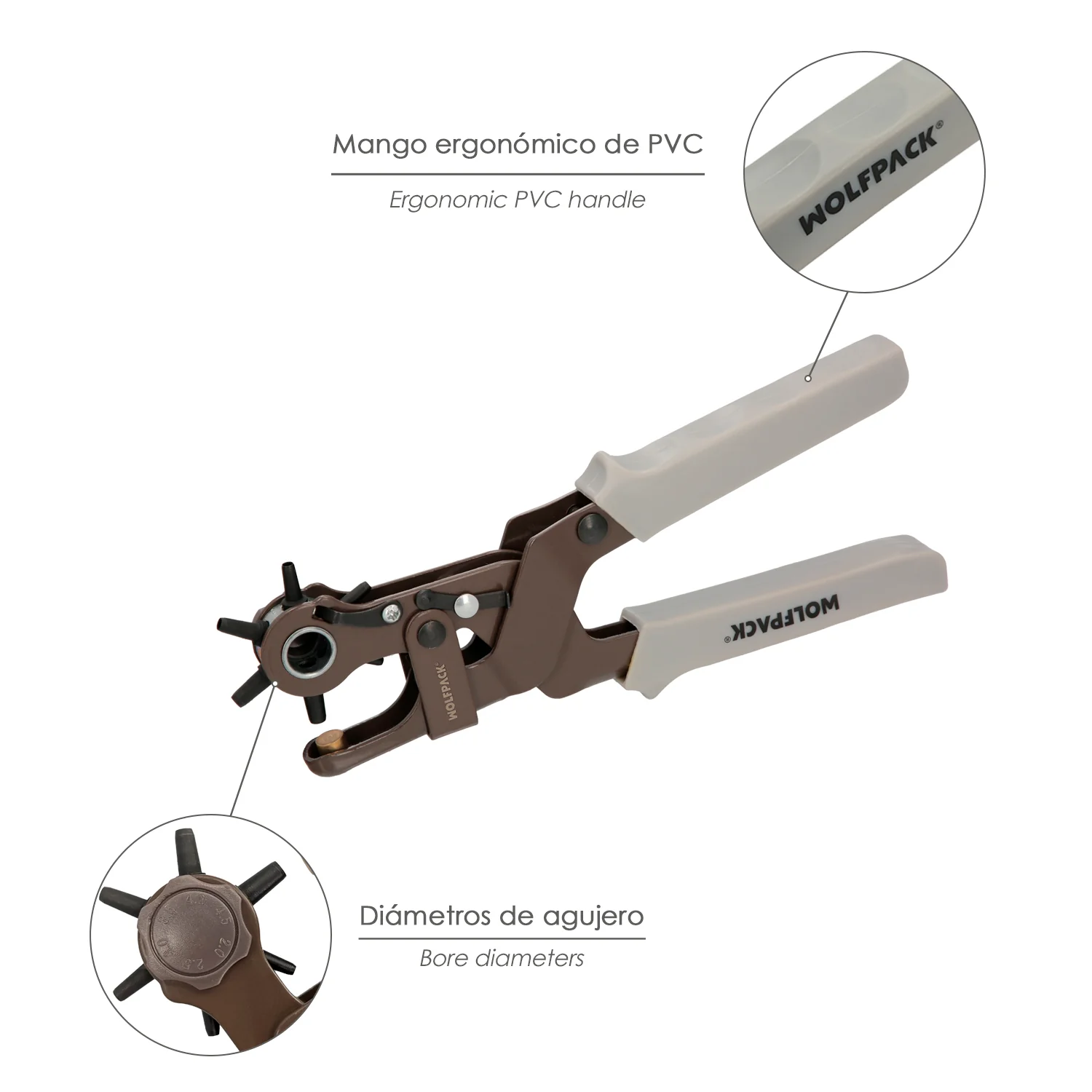 Sacabocados Estrella Industrial 225 mm. Agujeros de Ø 2,0 a 4.5 mm. Alicates Agujeros, Perforador Cuero, Alicates Cinturones, - Imagen 3