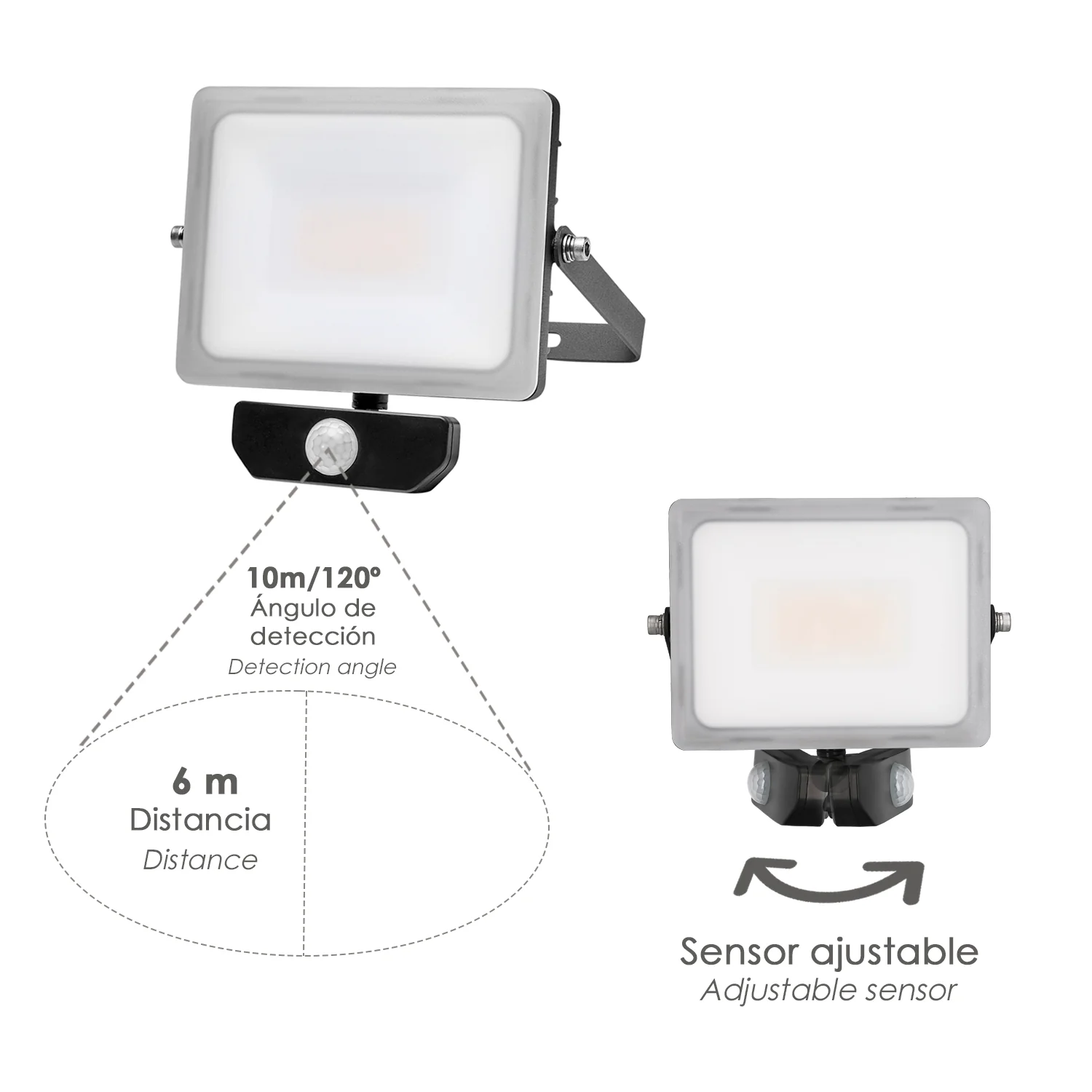 Foco Led Plano 10 Watt. Luz Blanca 4000º K IP 65 800 Lumenes Con Sensor de Presencia - Imagen 3