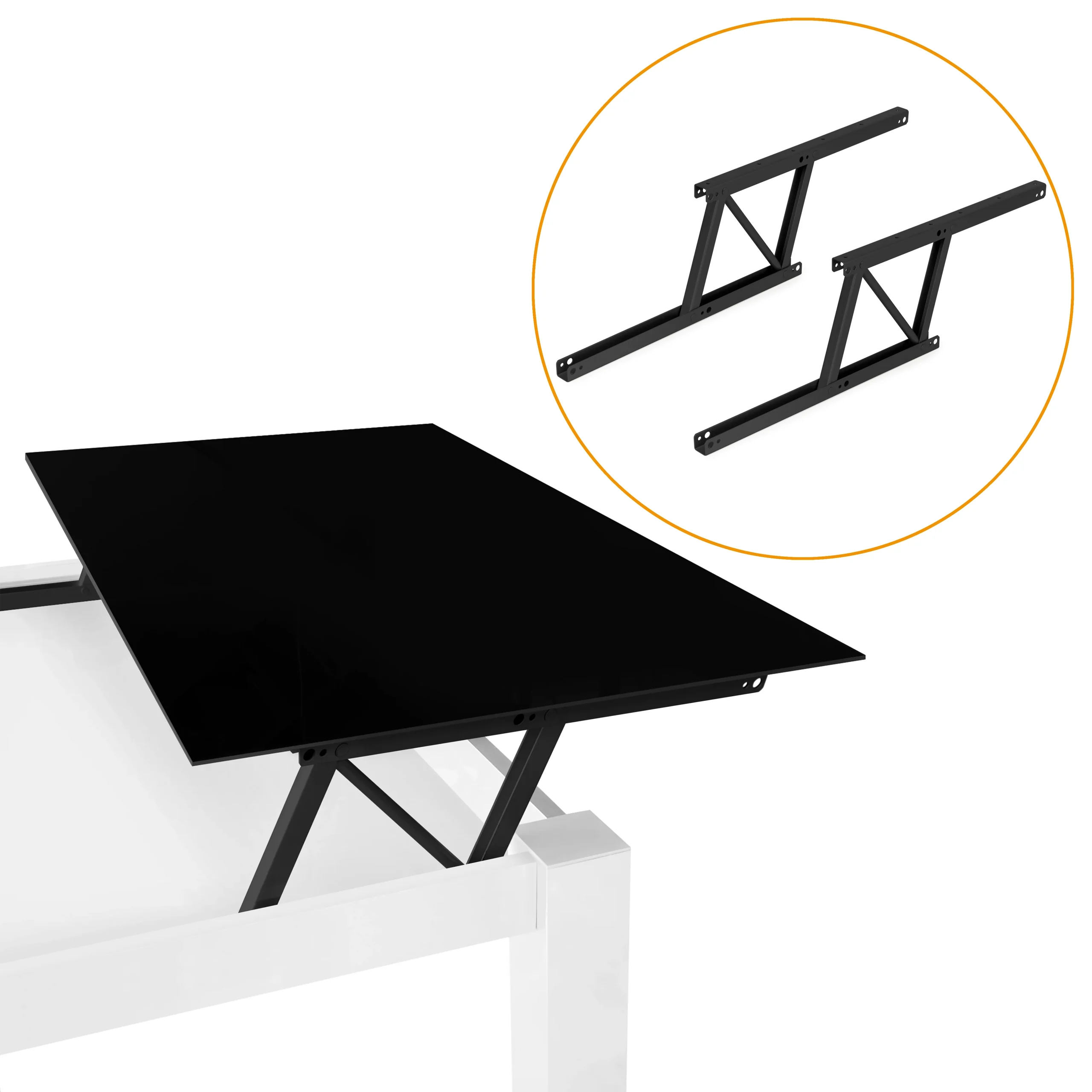 Emuca Juego de mecanismos elevables para mesas de centro, permite elevar la mesa 135mm, Acero, Pintado negro - Imagen 3