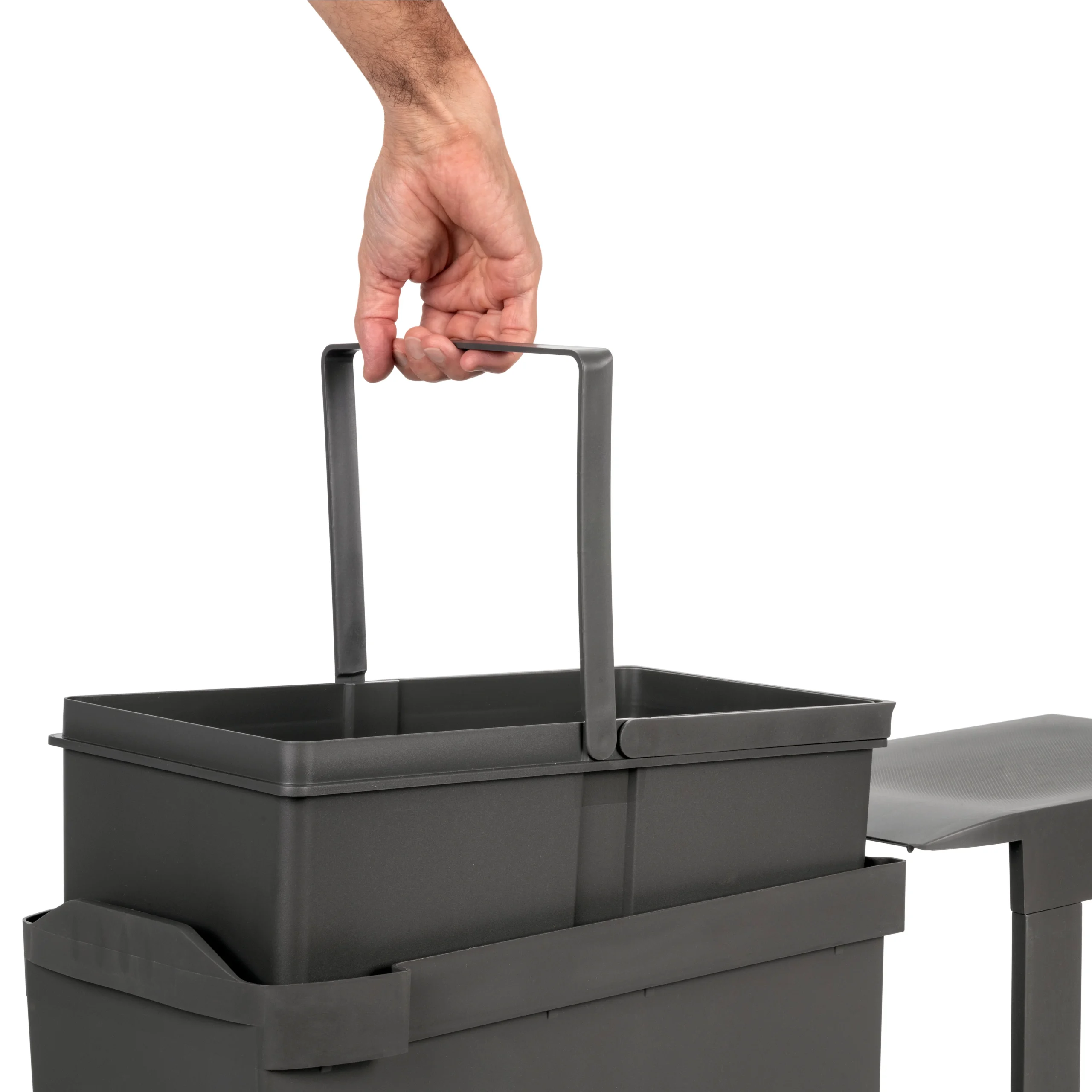 Emuca Contenedores de reciclaje para cocina, 1 x 30L, fijación inferior y extracción automática, Acero y Plástico, Gris antracita - Imagen 4