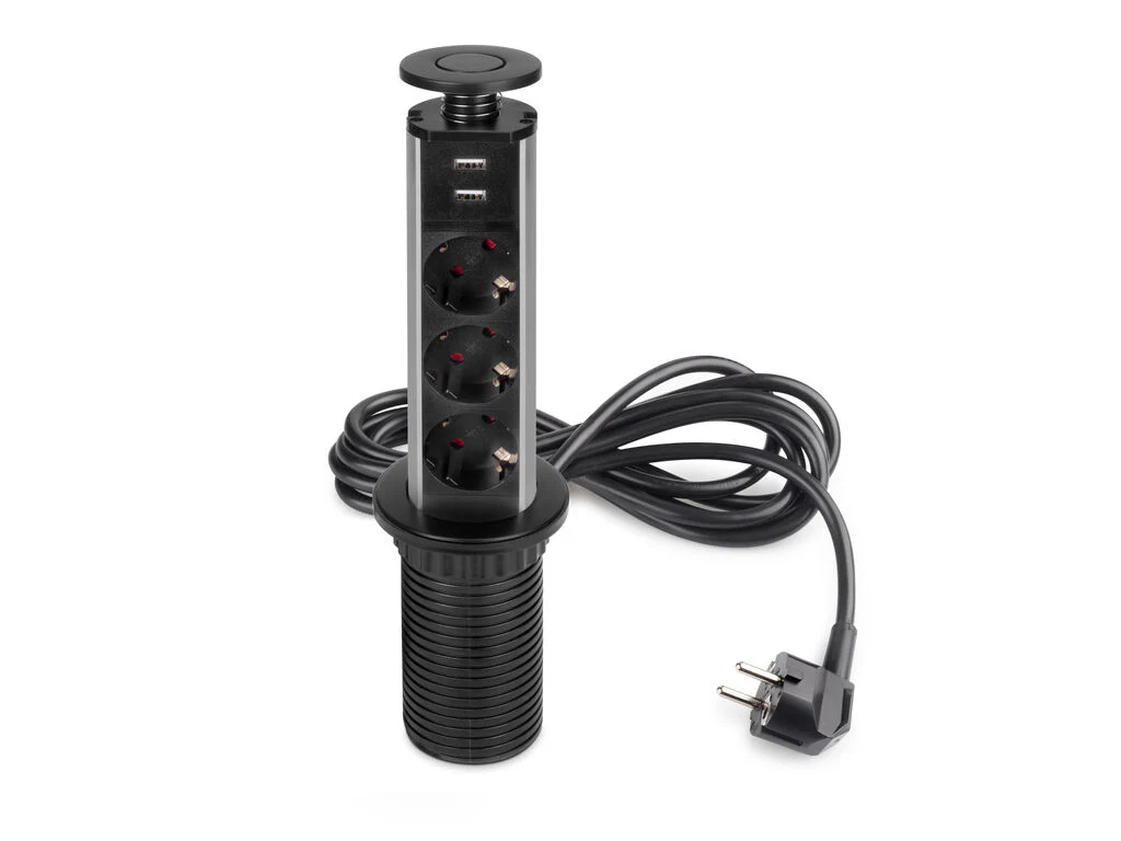 Emuca Multiconector extraíble Vertikal, 3 enchufes tipo Schuko + USB - Imagen 3